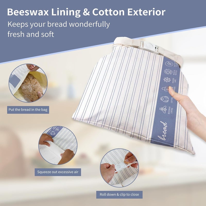 Saicefe 2 Pack Reusable Beeswax Bread Bags for Sourdough & Homemade Bread, Cotton Waxed Bags Keeps Fresh Longer XL Food Storage Bags with Beeswax Lining, Freezer Safe, Baking Supplies for Sourdough - Image 4